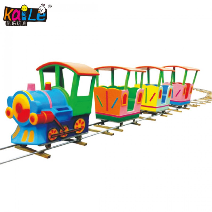 Newest Cartoon 14 Seats Fiberglass Train With Tracks Ride Kids Amusement  Ride Electric Toy Train